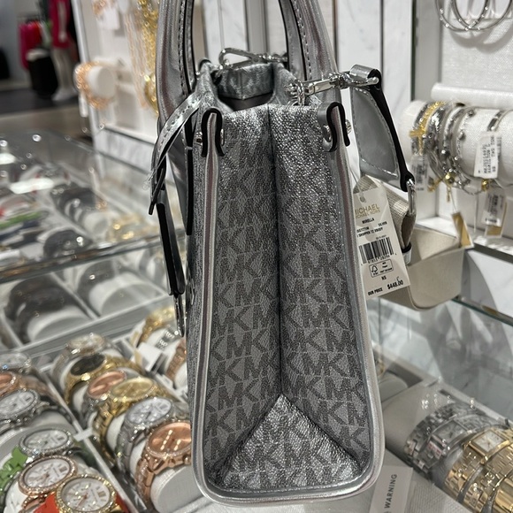 Michael Kors Mirella Small Metallic Signature Logo Crossbody Bag 
Silver 
NWT - Picture 9 of 16